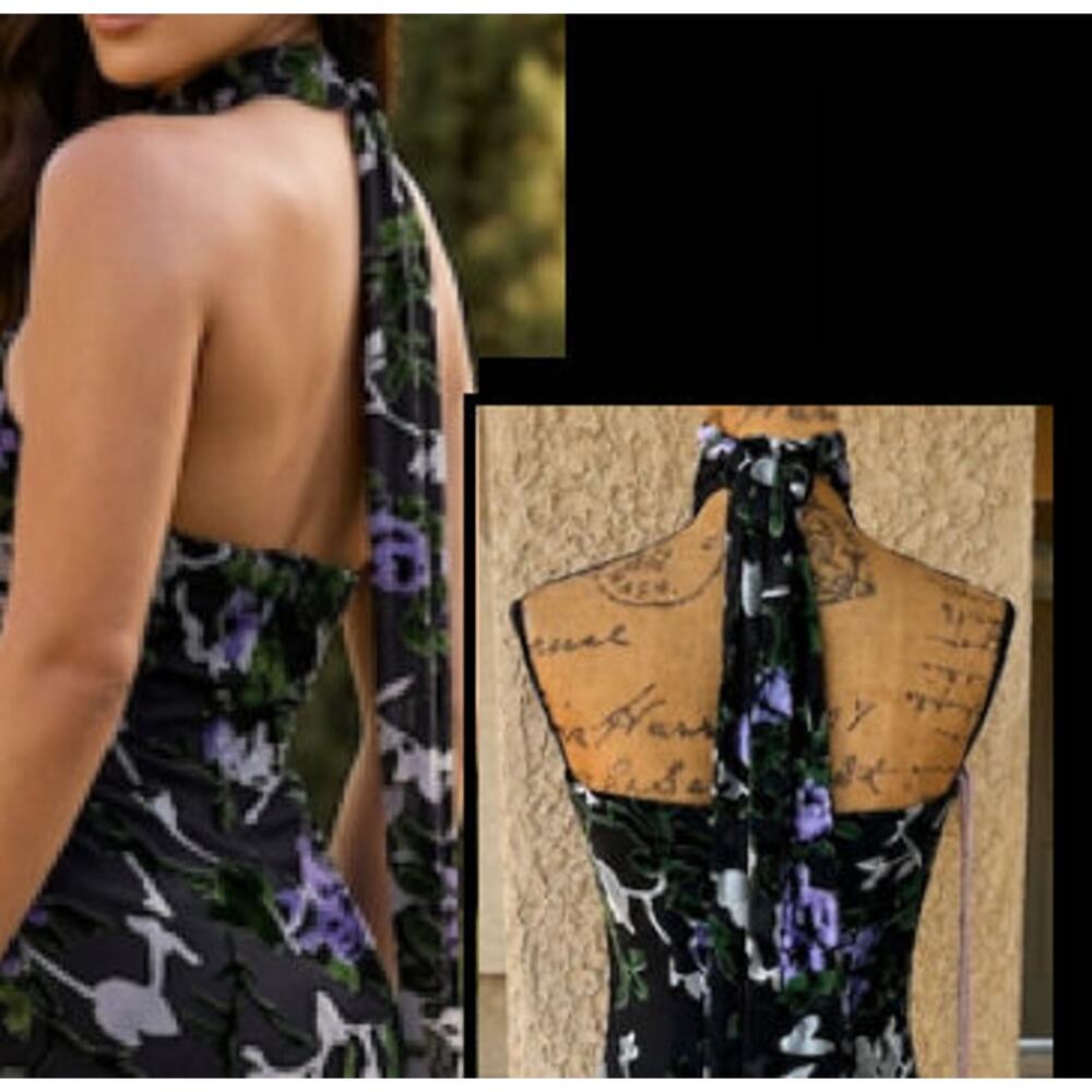 Lulus Corelia Black Floral Velvet Burnout Strapless Sash Maxi Dress Size S - Picture 10 of 11